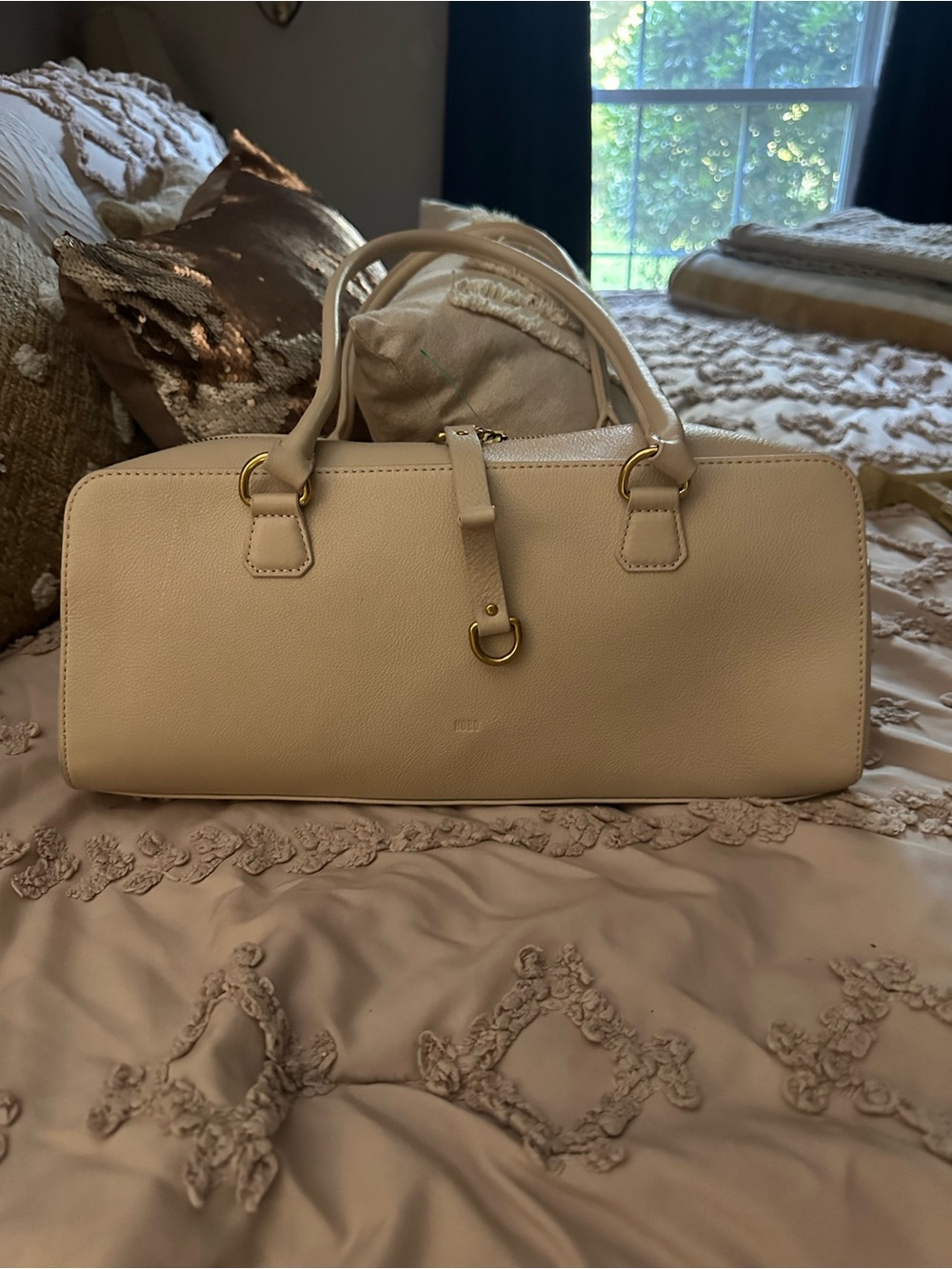 HOBO Cream Leather Hobo Satchel with Gold Hardware